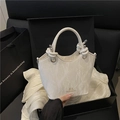 Borsa a secchiello bianca marmorizzata con manico in corda e dettagli in metallo - Bianco