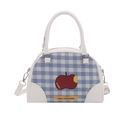Süße blau-weiß karierte Boston-Tasche mit Apfelmuster und abnehmbarem Schultergurt - Weiß