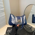 Sac bandoulière rétro français avec imprimé monogramme M bleu et fermoir doré - Bleu