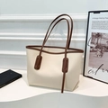 Bolso tote de gran capacidad en blanco crema con ribete de cuero marrón y asas - Beige