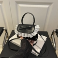 Mini black bow handbag with white lace trim and crossbody strap for a sweet lolita style - Black