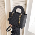 Black quilted crossbody bag with golden key charm and circular handle detail - Black (With Pendant)