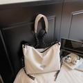 Borsa tote in nylon bianco con logo GAIFYUN e moderne tracolle a corda intrecciata - Bianco