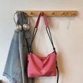 Pink waterproof nylon crossbody bag with casual woven drawstring and GAIFYUN logo - Rose Red