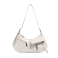 Elegante bolso de media luna crema en cuero brillante con prácticos bolsillos frontales - Blanco