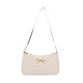 Sac baguette beige en similicuir avec boucle nœud dorée et pendentif fleur chic - Blanc