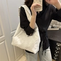 Grand sac cabas en toile avec broderie florale en dentelle blanche pour le quotidien - Beige