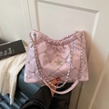 Pink quilted bucket bag with silver star rhinestone and elegant metal chain strap - Pink