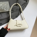 Elegante bolso baguette de cuero sintético blanco roto con lazo y correas dobles - Blanco