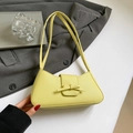 Bolso de hombro amarillo con lazo y cuero con patrón de lichi para mujer - Amarillo