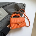 Vibrant orange quilted PU leather handbag with ruched handle and golden square buckle - Orange
