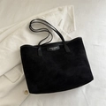 Classic black corduroy tote bag with FANYISSA logo patch for stylish daily commuting - Black