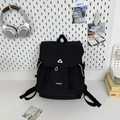 Detail of black waterproof nylon backpack with white triangle logo and drawstring closure - Large Black No Charm