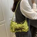 Schicke Pailletten-Baguette-Tasche in Neon-Grün mit glänzenden Metalleffekten für Damen - Grün