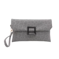 Minimalist grey leopard print clutch bag with black resin buckle and wrist strap - Gray