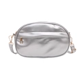 Silver metallic crossbody bag with golden zipper and adjustable shoulder strap - Silver