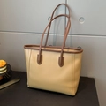 Retro large capacity apricot tote bag with brown trim and shoulder straps for women - Khaki