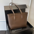 Brown vintage minimalist tote bag in a black gift box with a clean white background - Brown