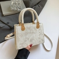 White lace embroidered square crossbody bag with braided handle and gold hardware - White
