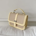 Retro Handtasche aus Canvas und gelbem Leder mit Metallschloss in Seitenansicht - Gelb