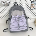 Grau-lila Kontrast-Rucksack mit Bungee-Kordel und seitlichen Netztaschen - Groß / Grau und Lila (ohne Anhänger)