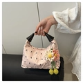 Roze geplooide handtas met zwart K-patroon en madeliefjesbedel voor meisjes - Roze (Met Hanger)