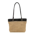 Borsa tote minimalista in paglia intrecciata con spalline in pelle nera per l'estate - Nero