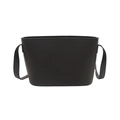 Minimalistische schwarze Beuteltasche aus mattem Leder mit Logo und Schultergurt - Schwarz