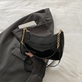 Fashionable black patent leather crescent shoulder bag with glossy finish and gold chain - Basic Style / Black (Without Charm)