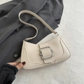 Minimalist creamy white underarm bag with a decorative square silver metal buckle - White