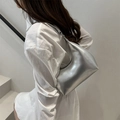 Silver mirror patent leather hobo bag for women with metallic finish on shoulder - Silver