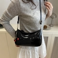 Chic black patent leather underarm bag for women featuring a red cherry charm accessory - Charm Decoration Style / Black With Cherry Charm