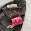 Mini rose red crossbody bag with glossy finish and gold chain strap for women - Fuchsia