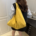 Ginger yellow large capacity tote bag with lightweight pleated fabric for casual style - Yellow