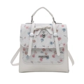 Mochila blanca de cuero para mujer con encaje floral y colgante de corazón - Blanco