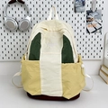 Mochila retro de nailon con retales en crema, verde oscuro y amarillo jengibre - Grande / Blanco Roto