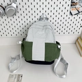 Light gray and dark green contrast nylon backpack with drawstrings for daily travel - Small / Grey Blue