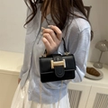 Chic black mini crossbody bag with gold chain strap and square metal clasp detail - Black