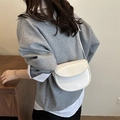 Minimalist white semi-circular saddle bag in glossy finish with thin shoulder strap - White