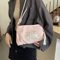 Petit sac carré rose broderie chinoise avec pompon en soie et motif floral - Rose Sans Pendentif