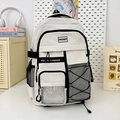 Sac à dos scolaire ergonomique blanc crème avec compartiments multiples et grande capacité - Sans Pendentif / Gris