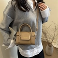 Khaki retro crossbody square bag with top handle and Fashion print for women - Khaki