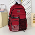 Zaino scolastico ergonomico rosso scuro con logo fashion e tessuto in nylon idrorepellente - Senza Ciondolo / Rosso