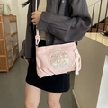 Borsa rosa con ricamo cinese tradizionale con motivi floreali e dettagli di nappe lunghe - Rosa Con Ciondolo