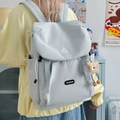 Light grey waterproof hiking backpack with flip-top cover and cute plush charm pendant - Large Gray With Brown Cloud Tag No Charm