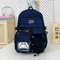 Sac à dos scolaire bleu marine à poches multiples avec pendentif panda en peluche - Avec Charme / Bleu