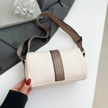 Retro crèmewitte cilindertas van kiezelleder met vintage geometrische riemdetails - Wit