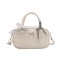 Sac boston beige style balletcore avec nœud argenté, dentelle et rubans décoratifs - Blanc Cassé