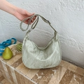 Sage green crescent hobo bag with pleated texture and adjustable silver buckle - Green (No Pendant)