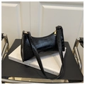 Classic black crocodile pattern baguette shoulder bag with gold zipper detail - Stone Pattern Black